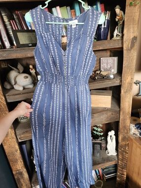 Sleeveless Navy Blue Patterned Jumpsuit - Casual Summer Dress